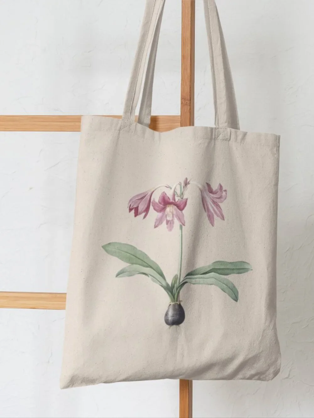 Netted-Veined Amaryllis Vintage Floral Print Graphic Canvas Tote Bag